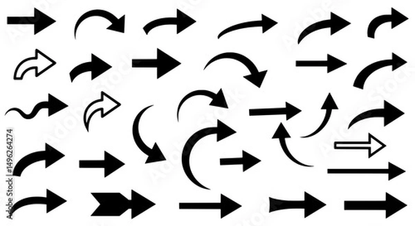 Obraz Arrows of Direction: A graphic illustration of various arrow icons, representing concepts of movement, direction, and navigation.