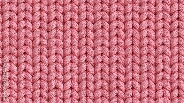 Fototapeta Seamless close-up texture of pink knitted yarn fabric pattern, soft wool material background for textile concepts