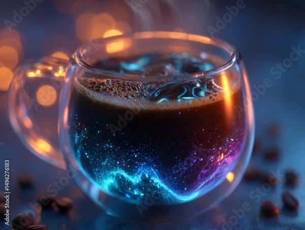 Obraz Coffee Cup with Universe Galaxy Inside and Bokeh