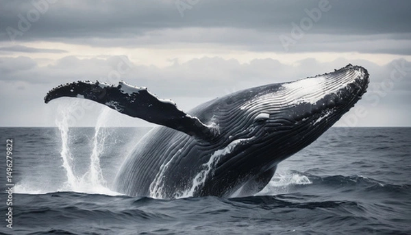 Obraz Big Whale Gliding Through the Deep Ocean