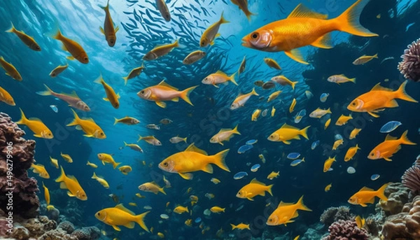 Obraz Underwater Fish Swimming in Schools