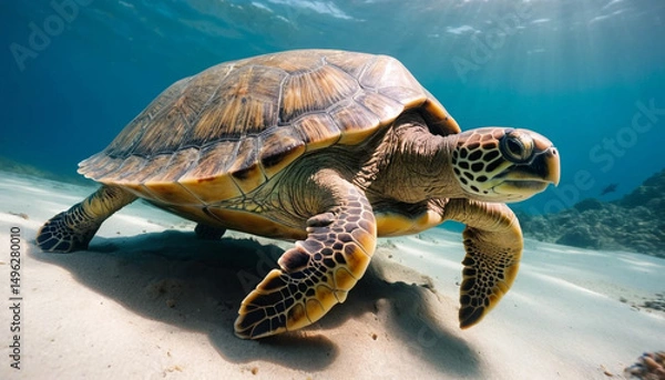 Obraz Turtle Moving Across the Ocean Floor