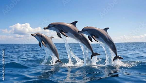 Obraz Dolphins Leaping Joyfully Above the Surface