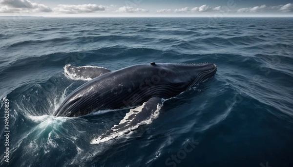 Obraz Big Whale Swimming Through Vast Ocean Depths