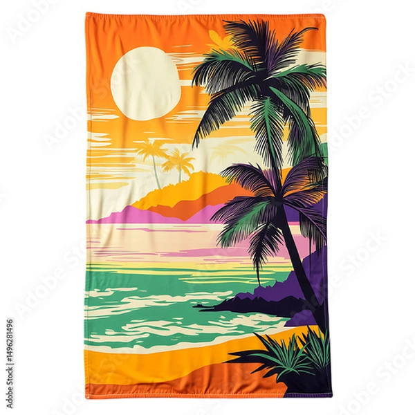 Fototapeta Retro Beach Towel with Giant Vintage Inspired Graph Isolated on Transparent Background