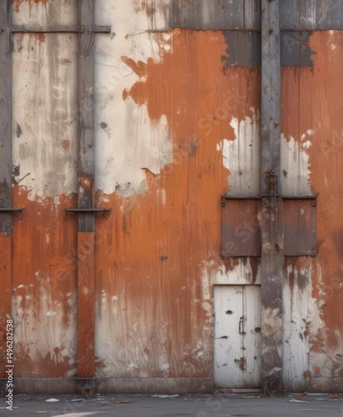 Fototapeta Weathered industrial facade, peeling paint, rust  , detail, surface, weathering
