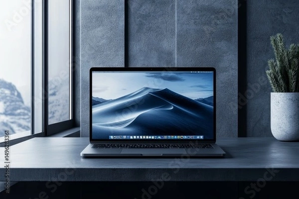Fototapeta Laptop on table,. Computer generated image.
