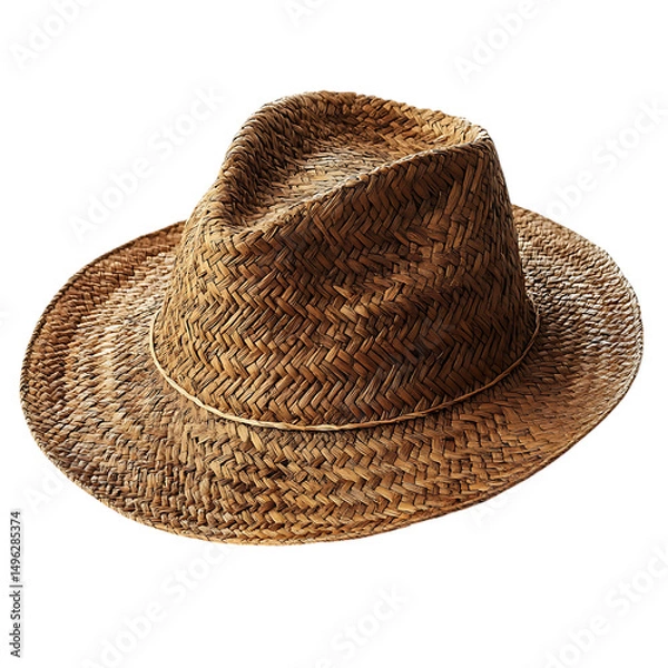 Obraz Earth Toned Straw Hat with an Organic Handwoven Fin Isolated on Transparent Background