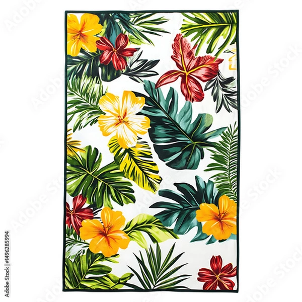 Fototapeta Tropical Beach Towel with Large Exotic Prints in Li Isolated on Transparent Background