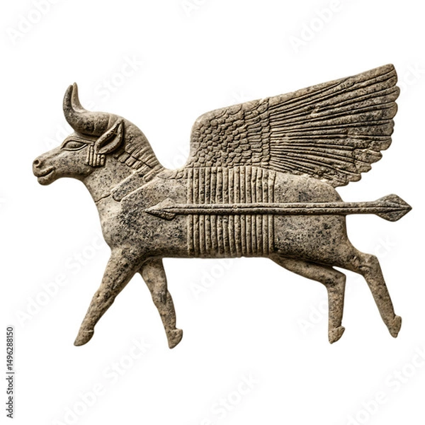 Fototapeta A Stone Arrow with Assyrian Winged Bulls Ancient Ne Isolated on Transparent Background