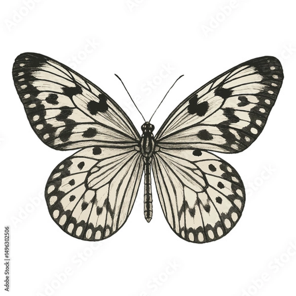 Fototapeta Paper Kite Butterfly Vector with Spread Black and White Wings Isolated on White
