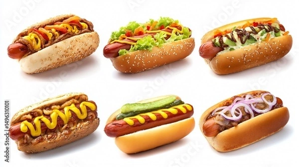 Fototapeta Delicious Collection of Hotdog Isolated on White Background for Food Photography Projects