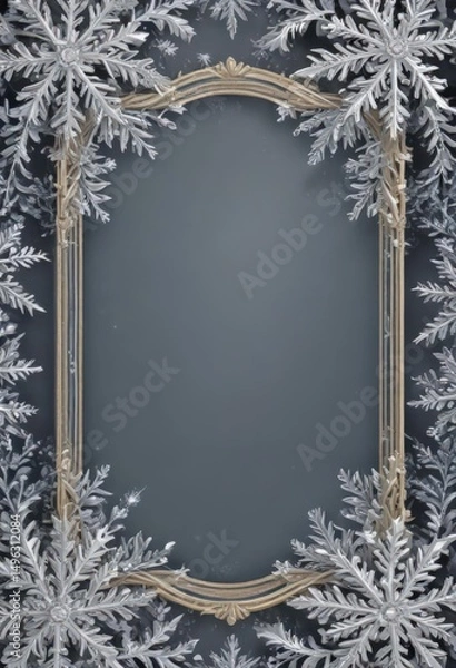 Fototapeta Intricate snowflake border frames a winter scene illustration on a Christmas card template ,  border,  festive,  digital art