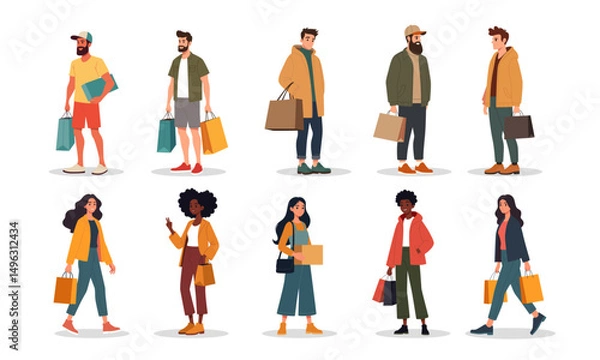 Obraz Shopping characters graphic vector illustration set