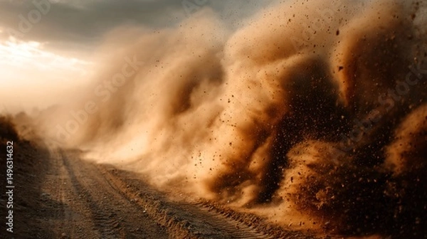 Fototapeta Dynamic Cloud of Dust and Sand Capture the Intensity