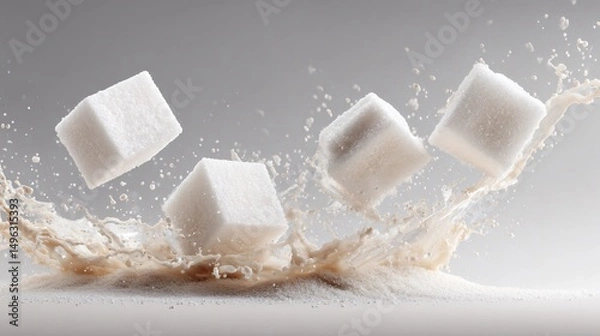 Fototapeta Dynamic Falling Sugar Cubes and Sweet Splash Ingredient Image