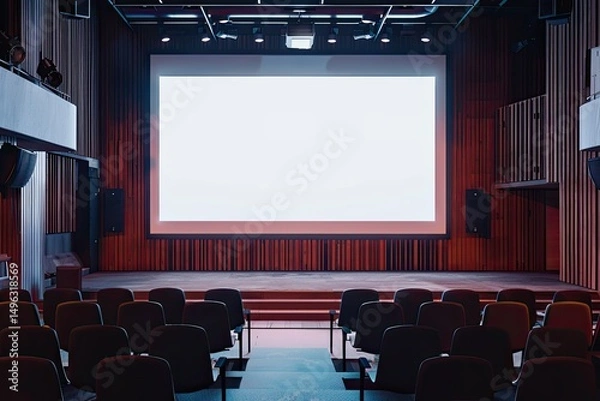 Obraz Vibrant Color Image of Projector White Screen Background on Stage in Meeting Room