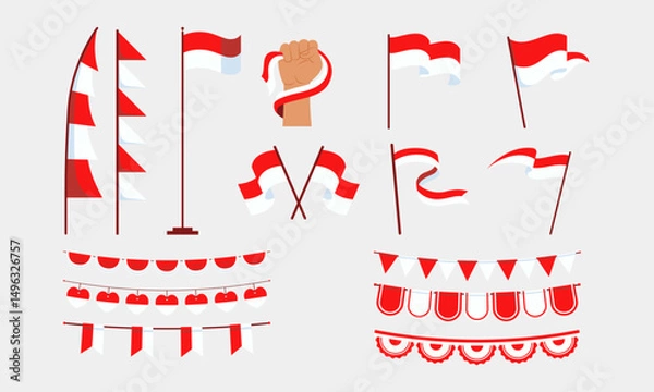 Obraz Indonesian flags and garlands vector illustration set