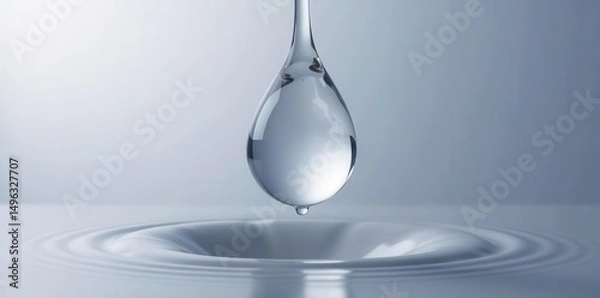 Fototapeta A Single Drop of Liquid Falling into a Calm Surface, Creating Concentric Ripples