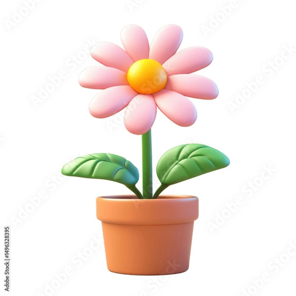 Fototapeta Cartoon flower in pot illustration pink daisy flowerpot plant cute drawing digital art render graphic design