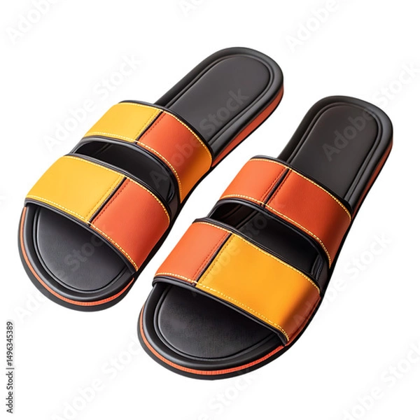 Fototapeta Trendy Slip On Beach Sandals With a Modern Design V Isolated on Transparent Background