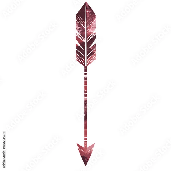 Fototapeta Abstract Arrow with Layered Motifs in Deep Maroon Isolated on Transparent Background