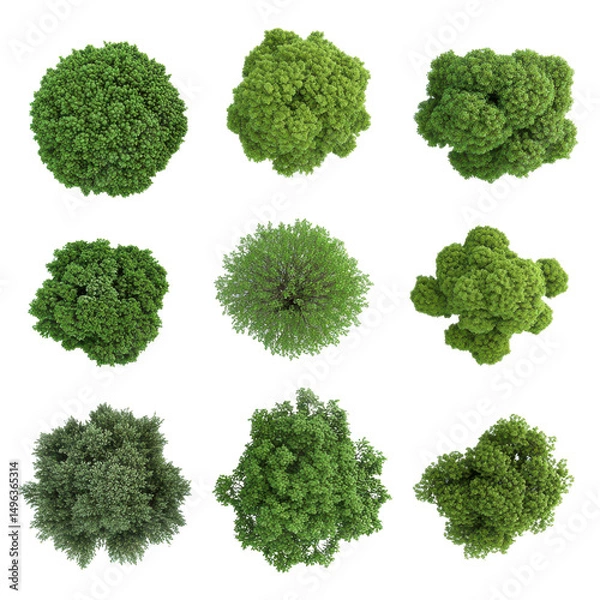 Obraz Aerial tree views set for landscape architecture and urban planning design top down isolated on black