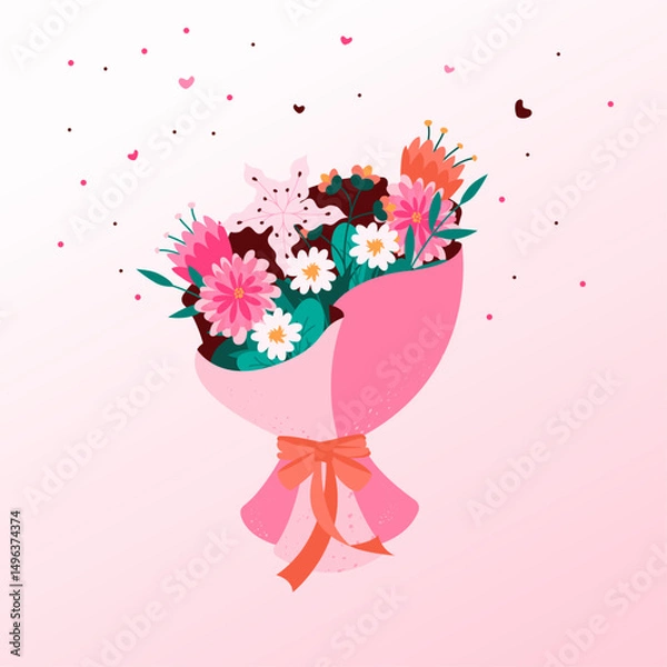 Obraz packed bouquet with flowers and a bow