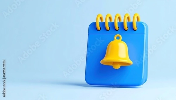 Fototapeta A colorful calendar with a yellow bell attached, symbolizing reminders or notifications in a simple, modern design