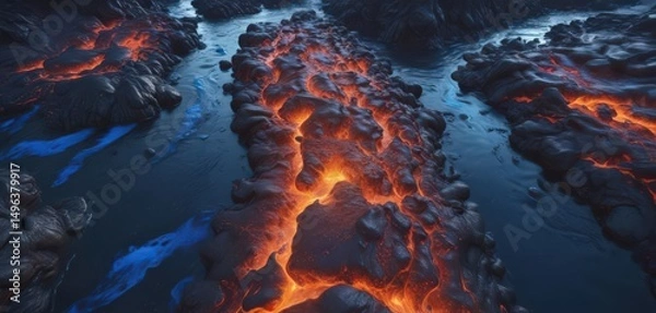 Obraz Cobalt blue lava texture, abstract flowing river  , backgrounds, element, material