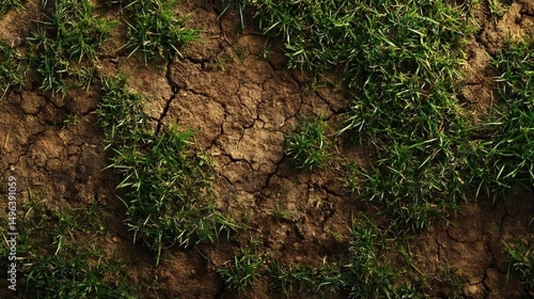 Obraz Grass with Soil Patches Texture : Suitable for Be Used as Background and Content in Any Project (Print, Graphic Design, Blog Posts, Social Media Posts or Website Related to Environment Theme)