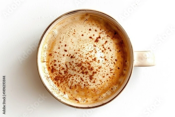 Fototapeta high resolution image of Top view of hot coffee cappuccino isolated on white background