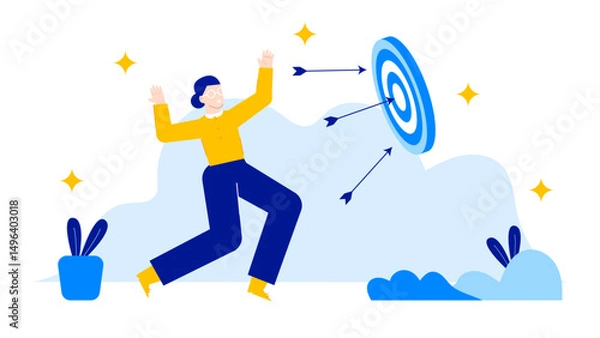 Fototapeta Person frantically evading arrows aimed at a target.