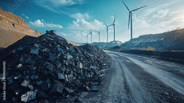 Obraz Duality in energy production showing contrasting resources and renewable power