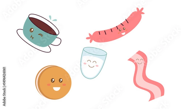 Obraz Breakfast Food Kawaii Doodle Set Vector Illustration