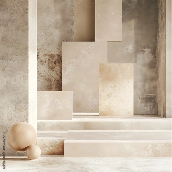 Obraz Minimalist beige geometric architectural interior scene.