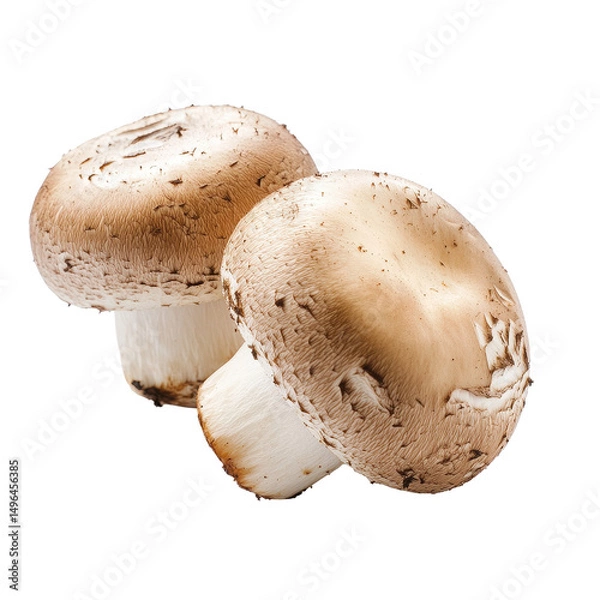 Fototapeta Fresh champignon mushrooms isolated on a clean Transparent background showcasing their natural texture and color, Mushroom champignon isolated on PNG background