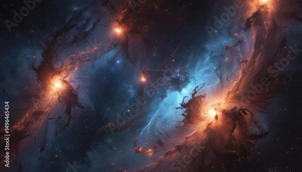 Fototapeta Abstract swirling nebulae, star clusters & galaxies  , space, spiral