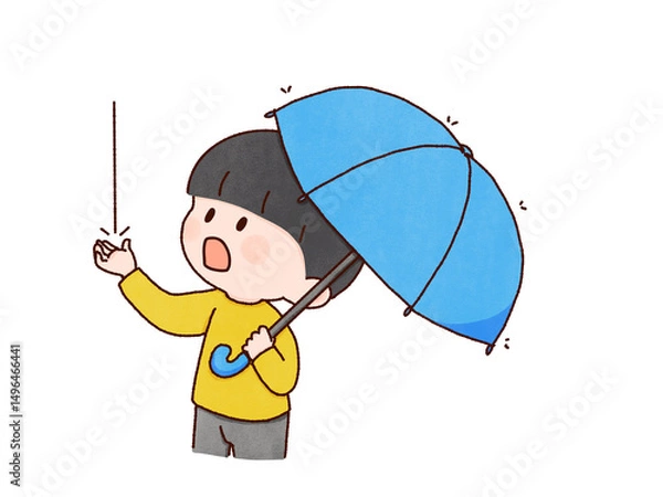 Fototapeta 雨　雨粒　触れる　こども