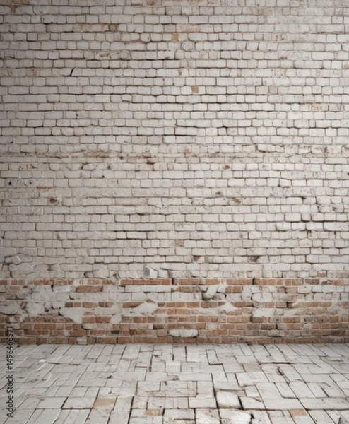 Fototapeta Aged white brick wall, distressed texture  Rough, weathered surface , old, abstract