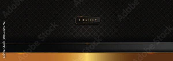 Obraz Black gold luxury pattern background, geometric design with border line, horizontal wallpaper, web layout, cover template, elegant modern vector art, handcrafted and not AI generated