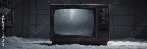 Fototapeta Glowing CRT screen, static snow, vintage TV set ,  electronics,  retro