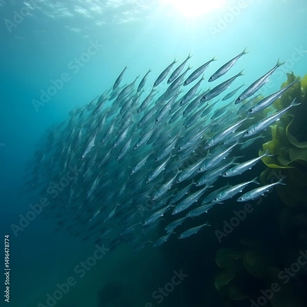 Fototapeta coral reef with fish under water