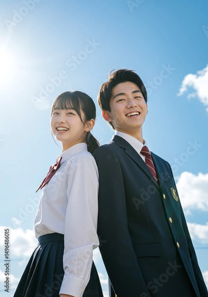 Obraz 中学生男女・青空背景・写真素材