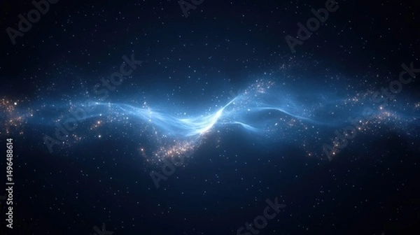 Fototapeta A glowing nebulous blue cosmic cloud with twinkling stars scattered in a dark space background, evoking a sense of mystery and vastness