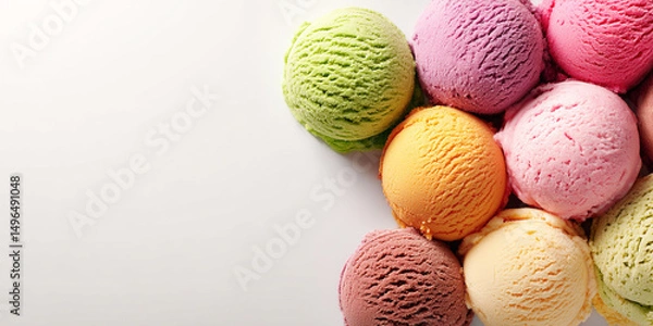Fototapeta Assorted Colorful Scoops of Ice Cream on White Background