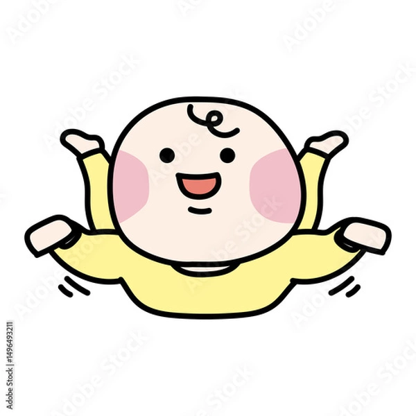 Obraz うつ伏せで飛行機のように体を反り返らせる赤ちゃん