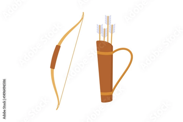 Fototapeta Isolated Illustration Of A Bow And Arrow Set Featuring A Bow And Quiver On A White Background