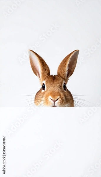Obraz Close-up of a Cute Brown Rabbit Peeking from Behind White Background