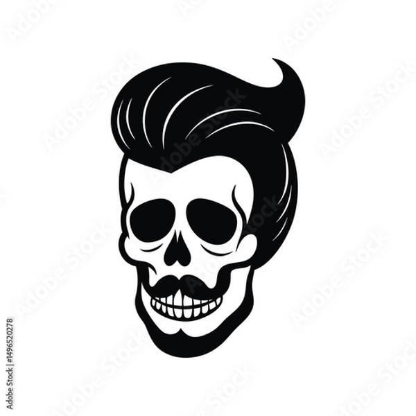 Fototapeta Stylized skull with classic pompadour hairstyle and distinguished mustache for creative designs